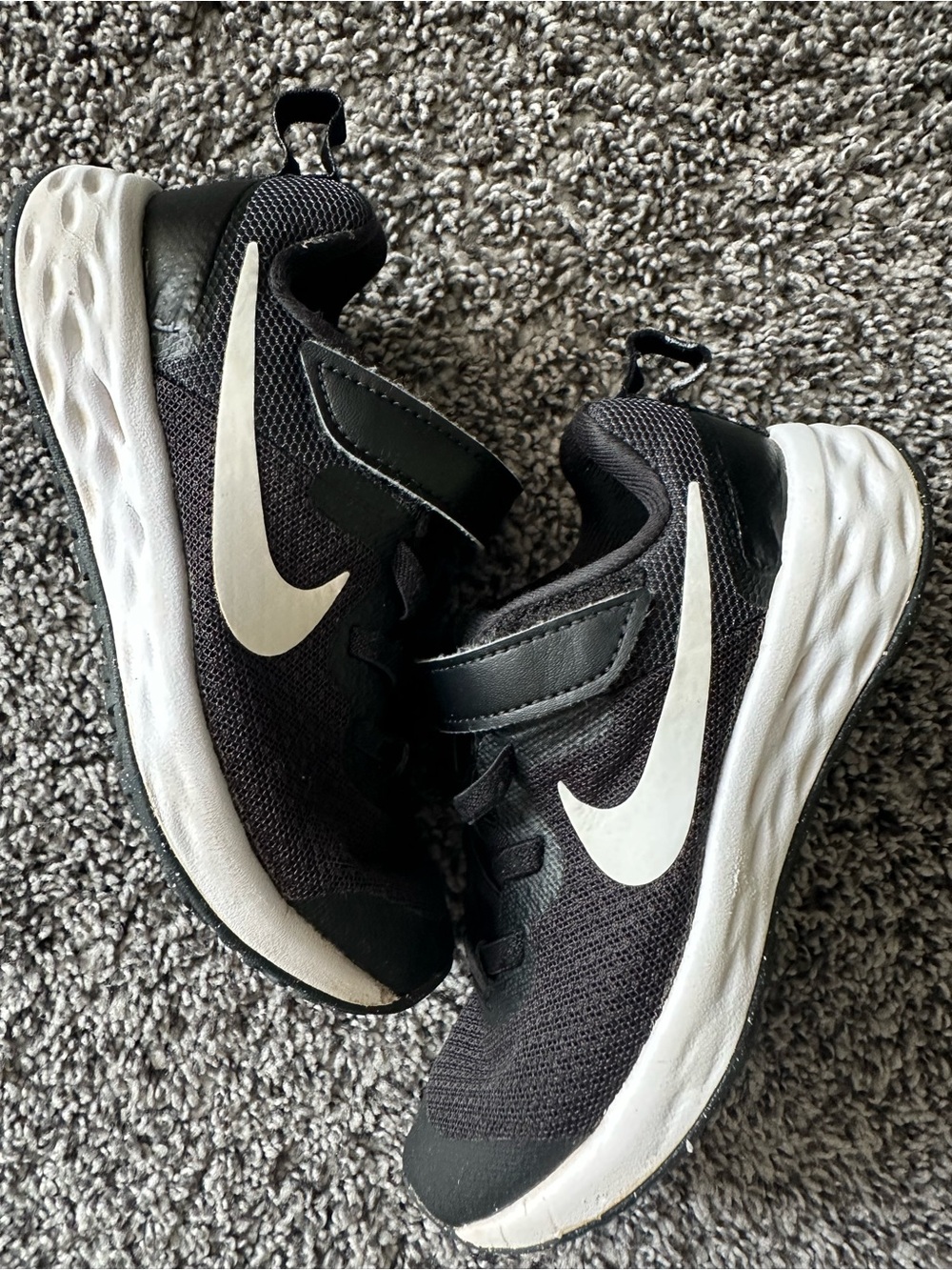 Toddler Nike Revolution Black and White Velcro Easy On Athletic Sneakers Size 11